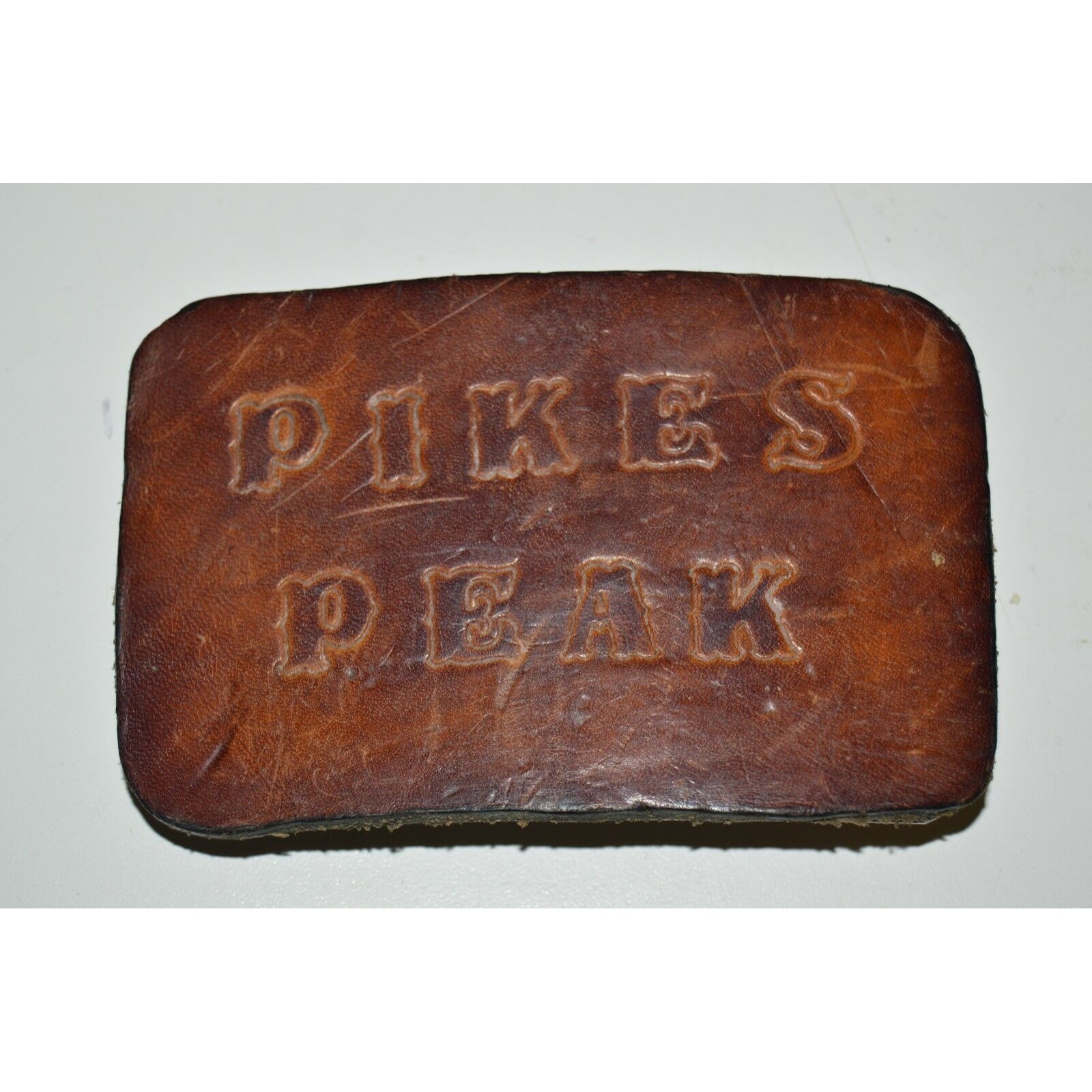Vintage Leather Pikes Peak Co Hiking Leather Custom Hand Made Belt Buckle Rare